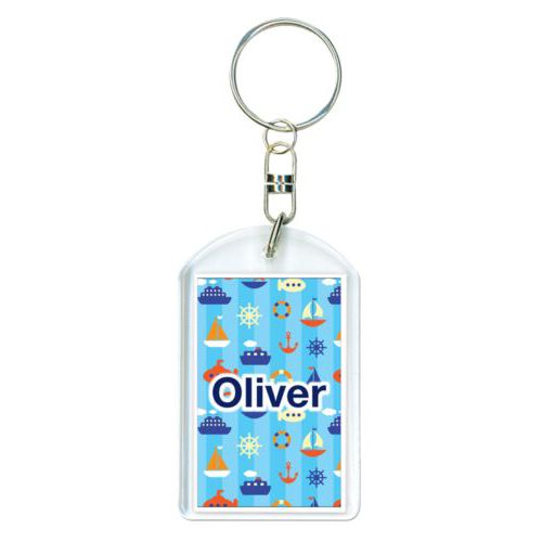 Personalized plastic keychain personalized with submarine pattern and the saying "Oliver"