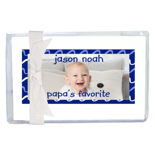 Personalized enclosure cards personalized with break pattern and photo and the sayings "papa's favorite" and "jason noah"