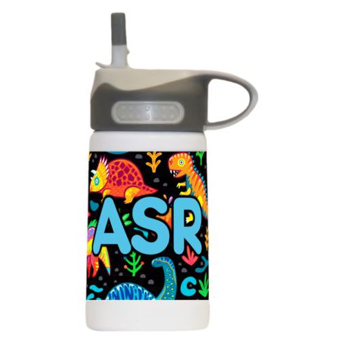 Childrens water bottle personalized with dinos pattern and the saying "ASR"