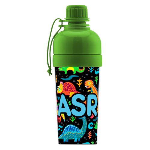 Kids water bottle personalized with dinos pattern and the saying "ASR"