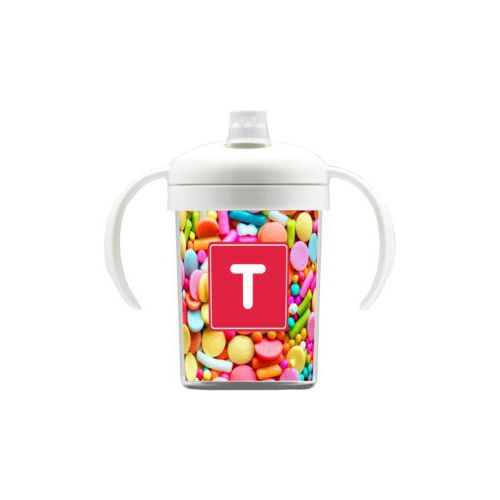 Personalized sippycup personalized with sweets sweet pattern and initial in red