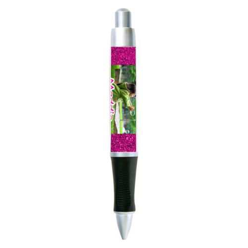 Personalized pen personalized with pink glitter pattern and photo and the saying "Maddie"