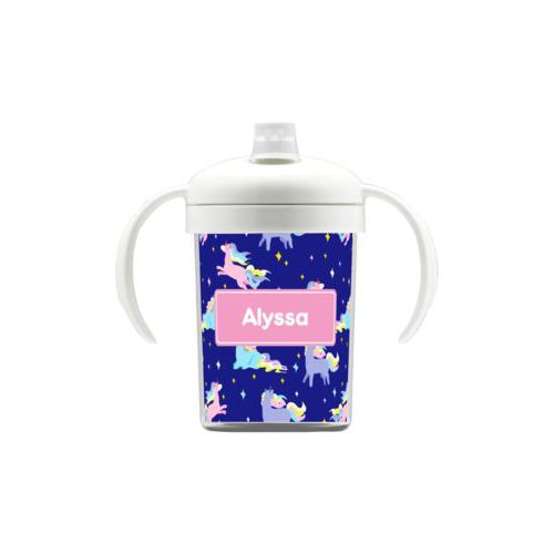 Personalized sippycup personalized with animals unicorn pattern and name in pink