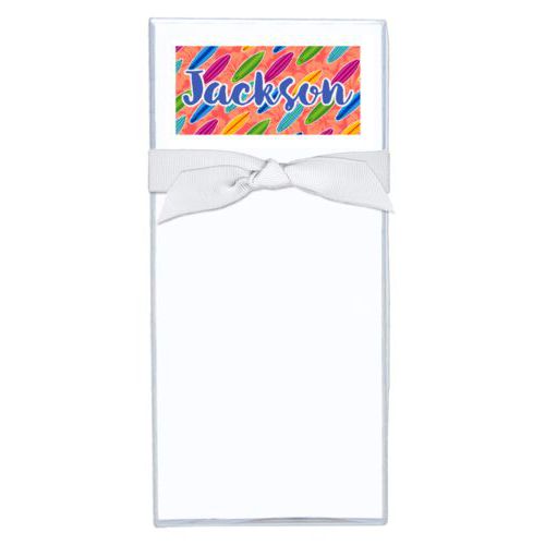 Personalized note sheets personalized with boards pattern and the saying "Jackson"
