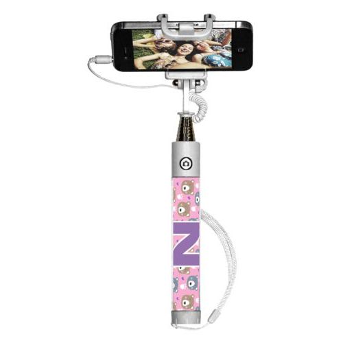 Personalized selfie stick personalized with bears pattern and the saying "N"
