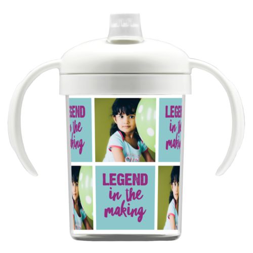 Personalized sippycup personalized with a photo and the saying "Legend in the Making" in dream on - plum and blizzard blue