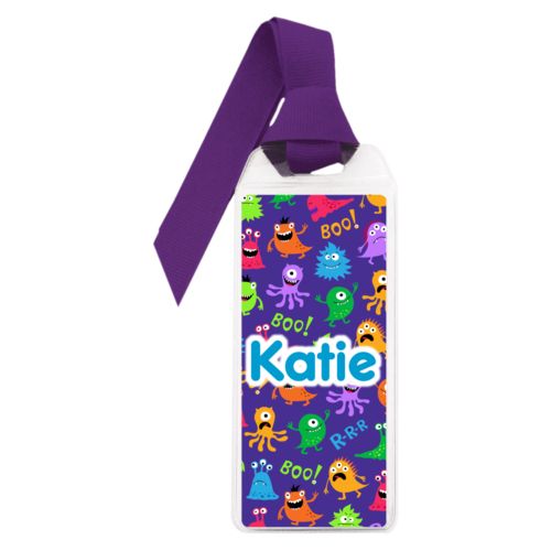 Personalized book mark personalized with monsters pattern and the saying "Katie"