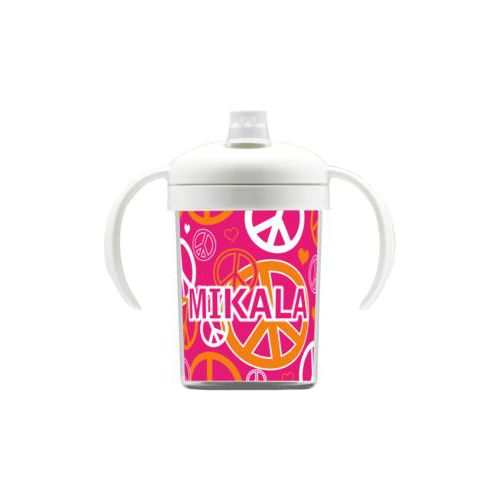 Personalized sippycup personalized with peace out pattern and the saying "MIKALA"