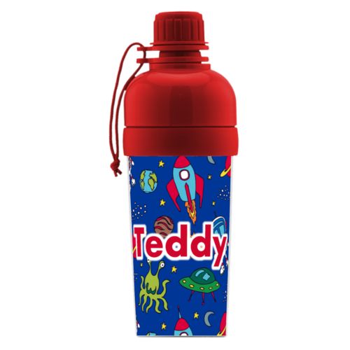 Personalized water bottle for kids personalized with space pattern and the saying "Teddy"