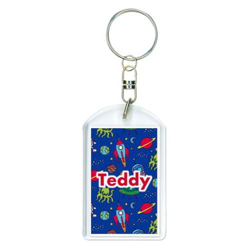 Personalized keychain personalized with space pattern and the saying "Teddy"