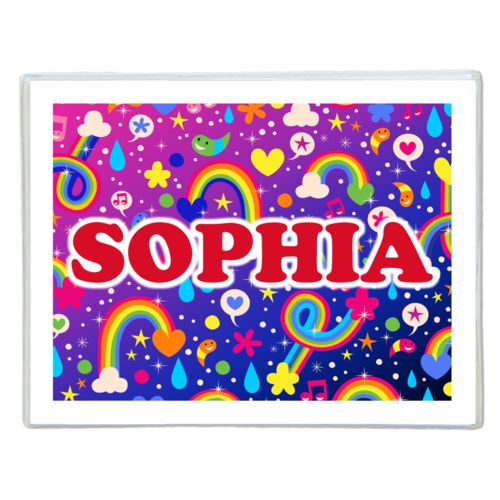 Personalized note cards personalized with rainbows pattern and the saying "SOPHIA"