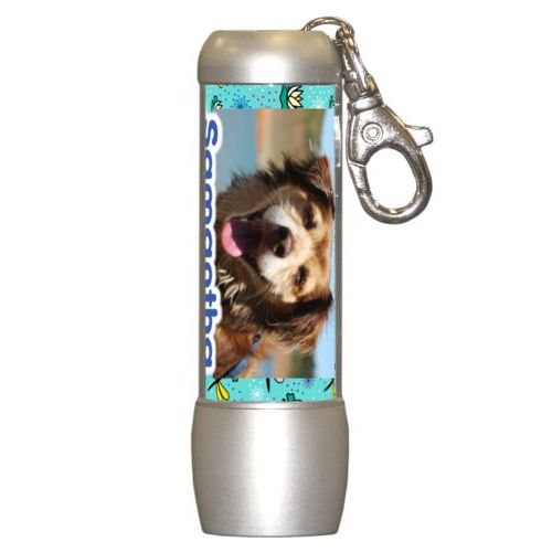 Personalized flashlight personalized with bugs dragonfly pattern and photo and the saying "Samantha"