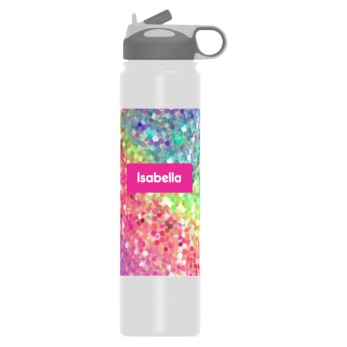 Custom water bottle personalized with glitter pattern and name in minty