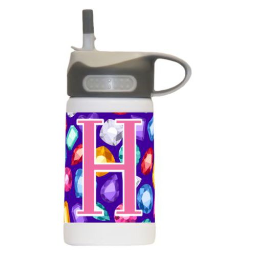 Water bottle for kids personalized with bling pattern and the saying "H"