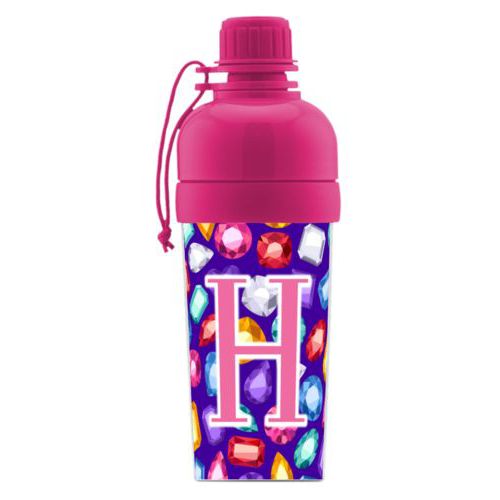 Kids water bottle personalized with bling pattern and the saying "H"