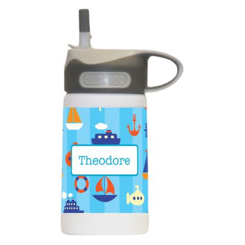 Kids bottle personalized with submarine pattern and name in teal