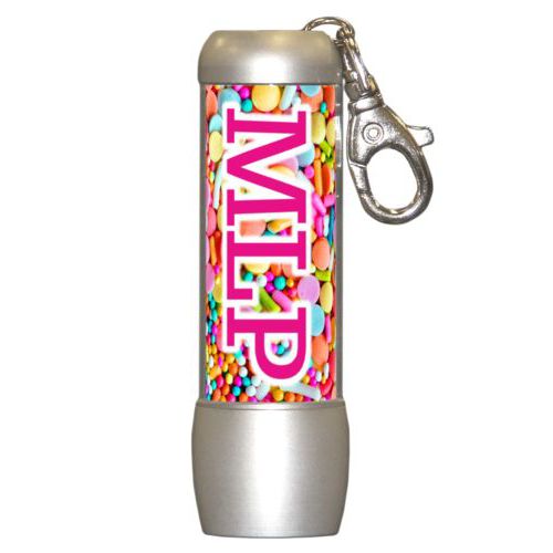 Personalized flashlight personalized with sweets sweet pattern and the saying "MLP"