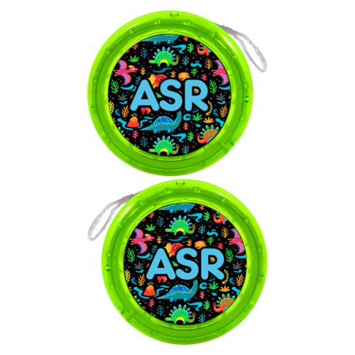 Personalized yoyo personalized with dinos pattern and the saying "ASR"