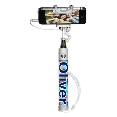 Personalized selfie stick personalized with submarine pattern and the saying "Oliver"