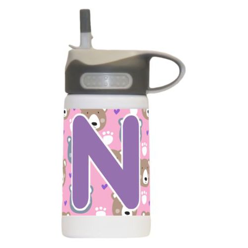Kids metal water bottle personalized with bears pattern and the saying "N"