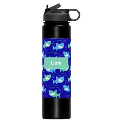 Vacuum insulated bottle personalized with sharks pattern and name in mint