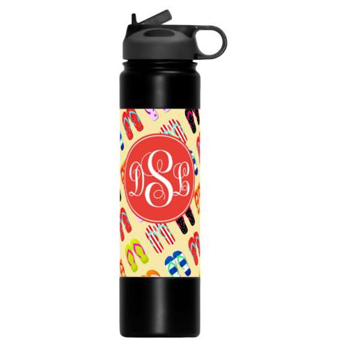 Personalized water bottle personalized with flip flops pattern and monogram in red orange