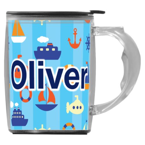 Custom mug with handle personalized with submarine pattern and the saying "Oliver"