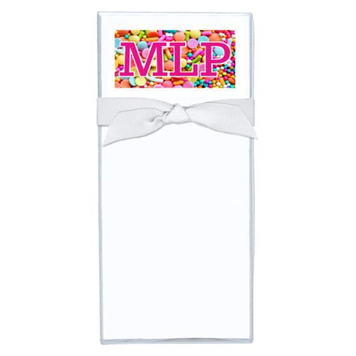 Personalized note sheets personalized with sweets sweet pattern and the saying "MLP"