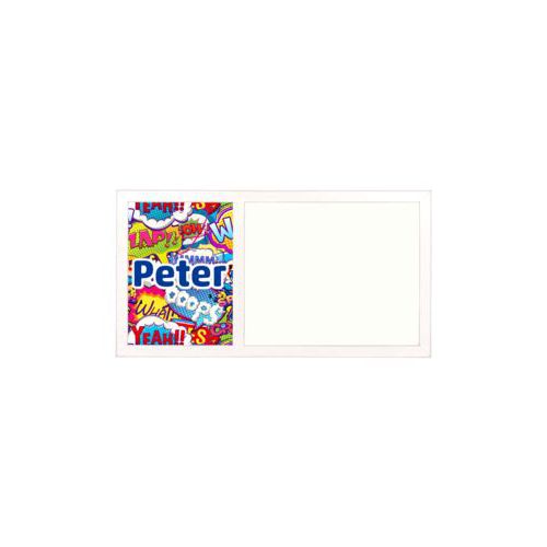 Personalized white board personalized with comics pattern and the saying "Peter"