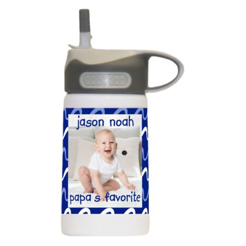 Water bottle for girls personalized with break pattern and photo and the sayings "papa's favorite" and "jason noah"