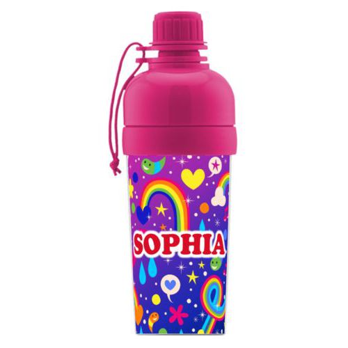 Kids water bottle personalized with rainbows pattern and the saying "SOPHIA"