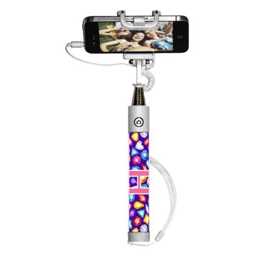 Personalized selfie stick personalized with bling pattern and the saying "H"