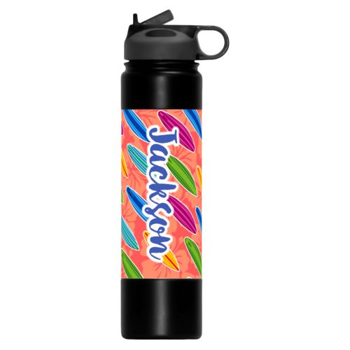 Personalized insulated stainless steel water bottle personalized with boards pattern and the saying "Jackson"