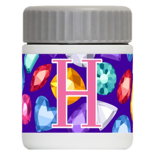 Personalized 12oz food jar personalized with bling pattern and the saying "H"