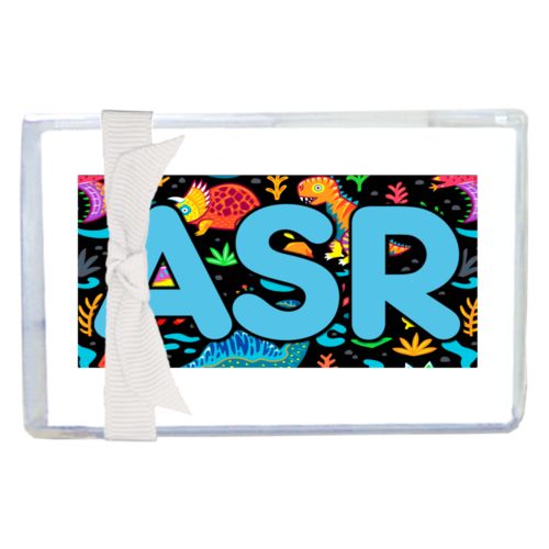Personalized enclosure cards personalized with dinos pattern and the saying "ASR"