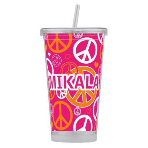 Personalized tumbler personalized with peace out pattern and the saying "MIKALA"