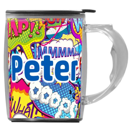 Custom mug with handle personalized with comics pattern and the saying "Peter"
