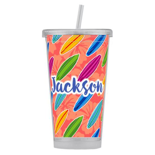 Personalized tumbler personalized with boards pattern and the saying "Jackson"