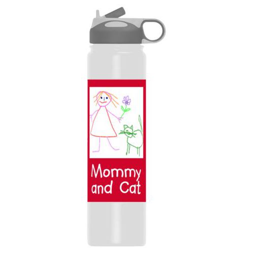Printed water bottle personalized with photo and the saying "Mommy and Cat"