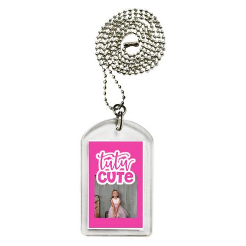 Personalized dog tag personalized with photo and the saying "tutu cute"