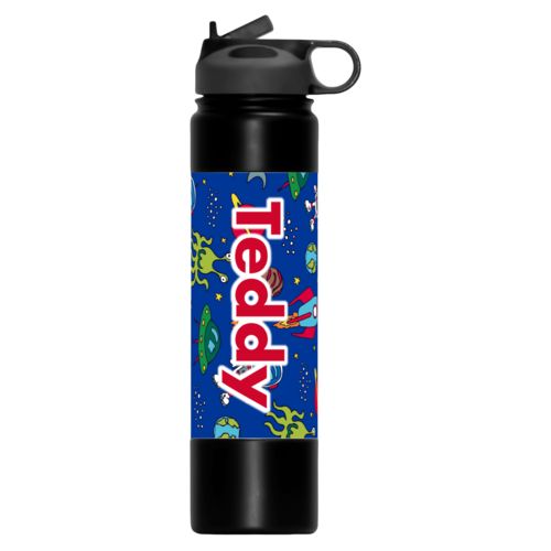 Vacuum insulated bottle personalized with space pattern and the saying "Teddy"