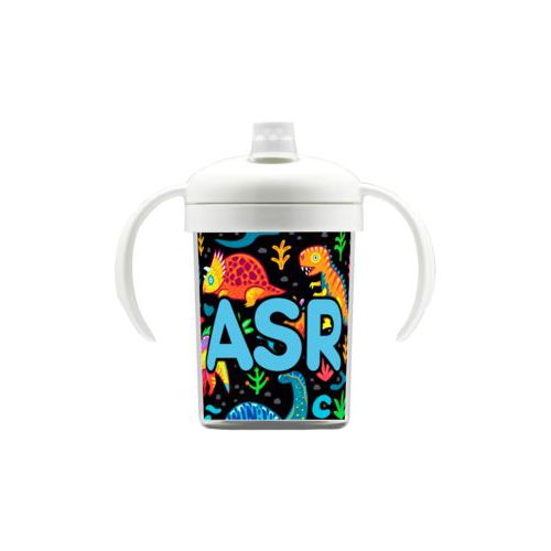 Personalized sippycup personalized with dinos pattern and the saying "ASR"