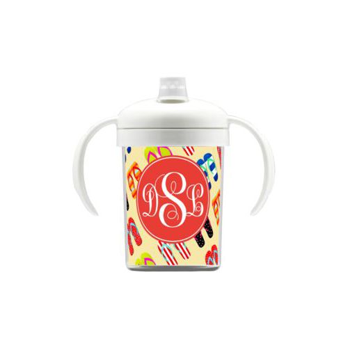 Personalized sippycup personalized with flip flops pattern and monogram in red orange