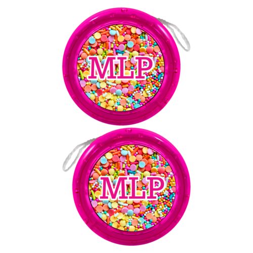 Personalized yoyo personalized with sweets sweet pattern and the saying "MLP"