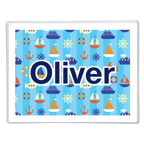 Personalized note cards personalized with submarine pattern and the saying "Oliver"