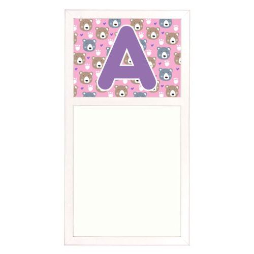 Personalized white board personalized with bears pattern and the saying "A"