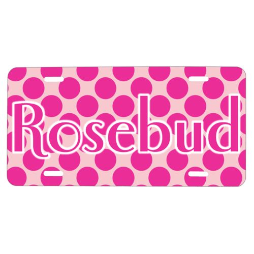 Custom license plate personalized with dots pattern and the saying "Rosebud"