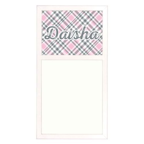 Personalized white board personalized with tartan pattern and the saying "Daisha"