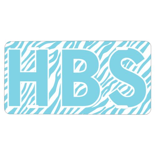 Custom car plate personalized with zebra skin pattern and the saying "HBS"