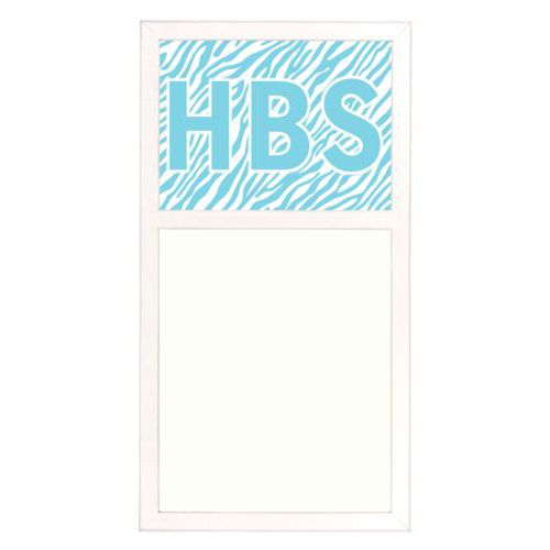 Personalized white board personalized with zebra skin pattern and the saying "HBS"